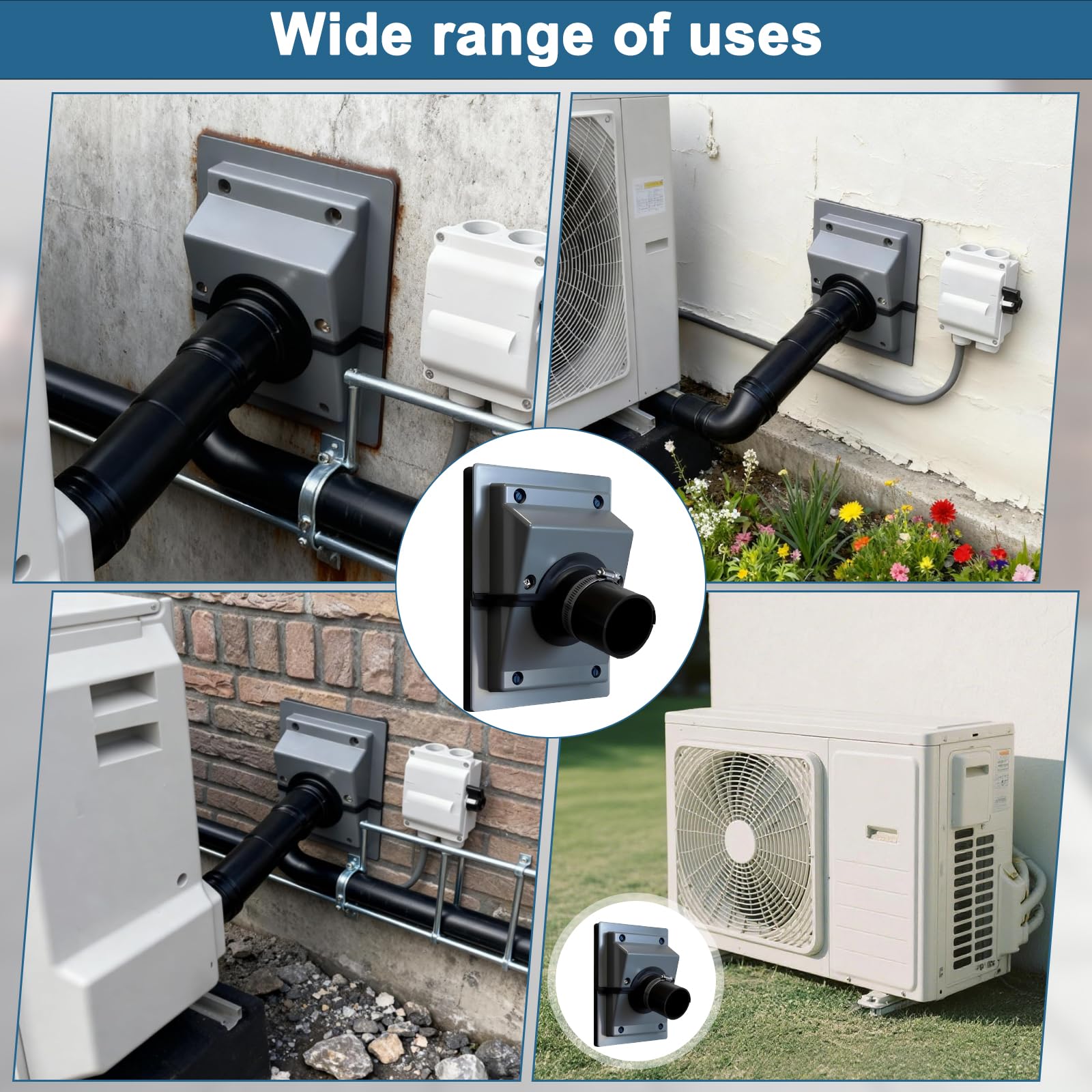 HVAC Wall Penetration Cover & Line-Set Cover Kit— UV-resistant Split Air Conditioning Duct Kit Wall Cover Fits 1 3/4" Insulated Refrigerant Lines for Indoor and Outdoor Air Conditioning Systems (Grey)