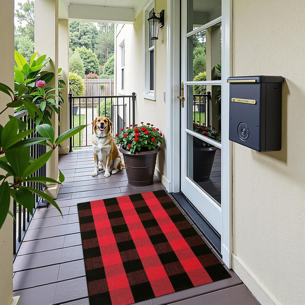 OLANLY Buffalo Plaid Rug - Washable Red and Black Checkered Doormat | 2'4" x 3'7" for Indoor/Outdoor Use