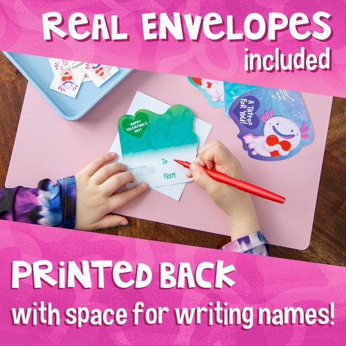 Peaceable Kingdom Valentines Box for Kids, Valentines Day Box Kit for Valentine Cards for Kids Classroom - Axolotl Tattoo