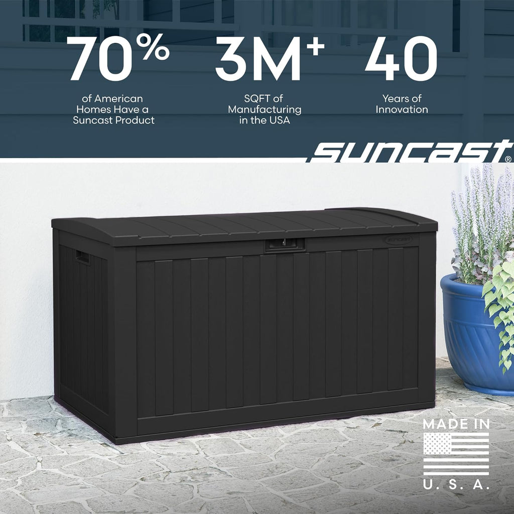 Suncast Extra-Large Resin Outdoor Patio Deck Box - 134-Gal Storage with Pad-Lockable Lid | Iron Ore Color