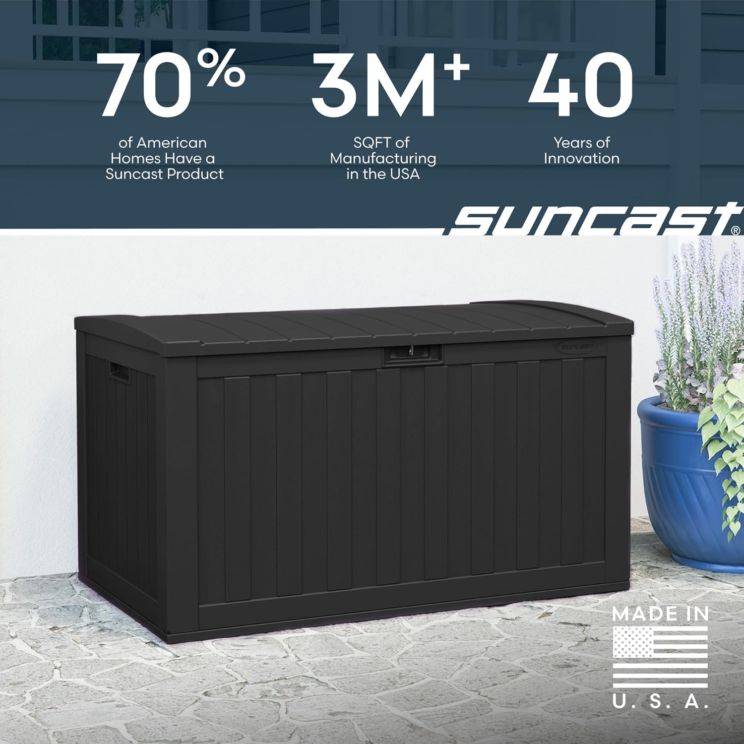 Suncast Extra-Large Resin Outdoor Patio Deck Box - 134-Gal Storage with Pad-Lockable Lid | Iron Ore Color