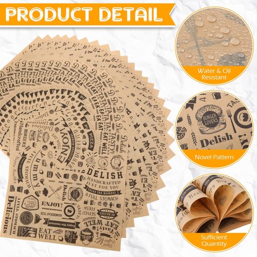 400 Pcs Deli Wax Paper Sheets 15 x 15 Inch Large Newsprint Sandwich Paper Wraps Greaseproof Food Basket Liners Newspaper Wrapping Square for Halloween Christmas Burger Bread BBQ Picnic (Brown Black)