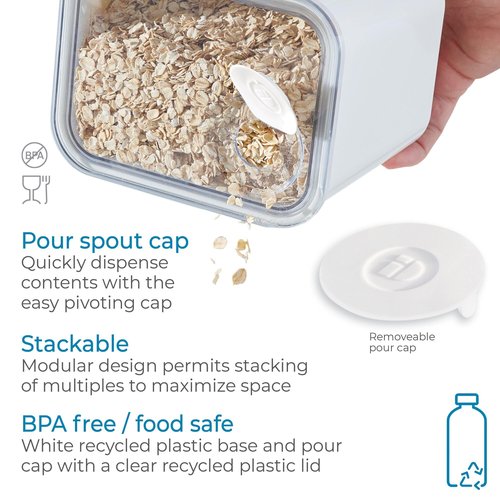 iDesign Recycled Plastic Large Dry Goods Kitchen Canister with Airtight Lid – 6.34" L x 4.79” W x 8.78” H, White