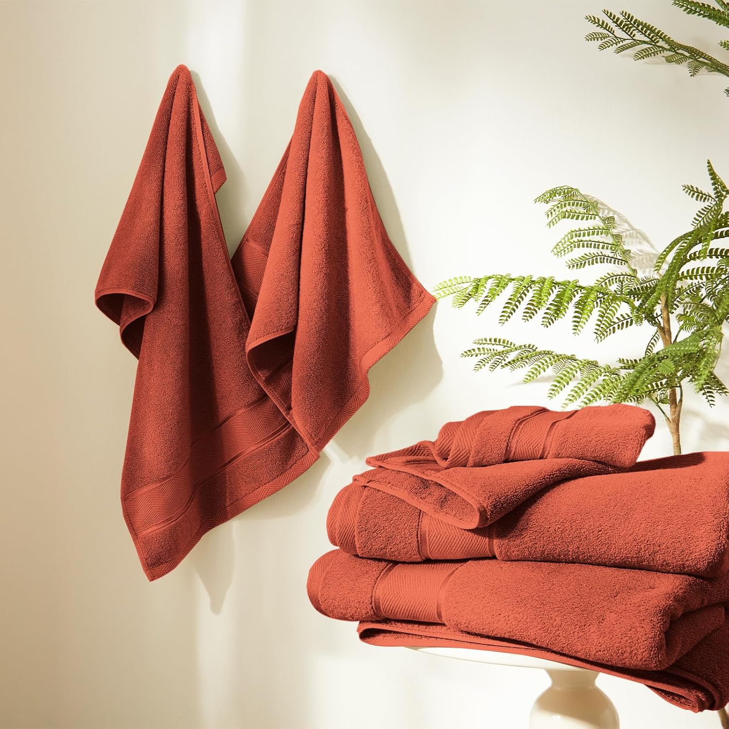 Marvione Bath Towels Set - 100% Turkish Cotton, Highly Absorbent & Soft | 6-Piece in Burnt Orange