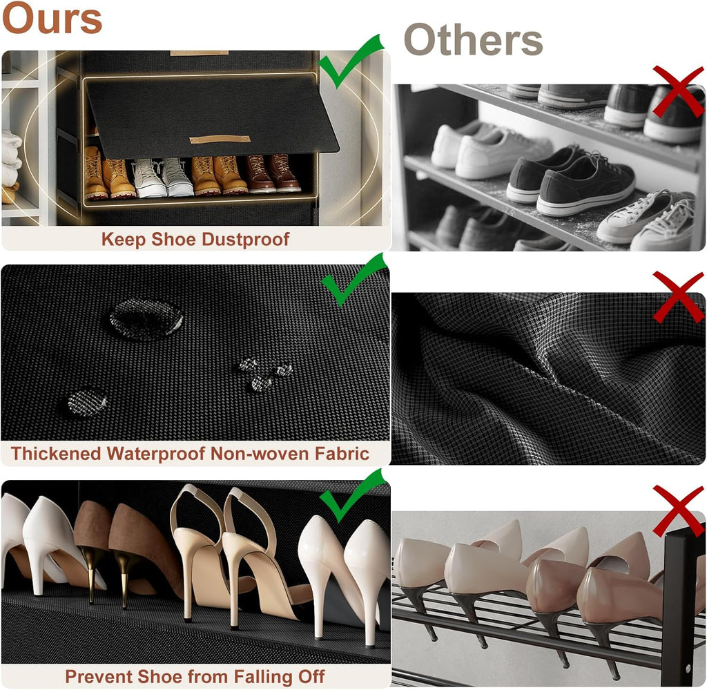 Regine Switzerland 7-Tier Shoe Rack - Stylish Storage Cabinet for 28 Pairs | Black Organizer for Closet & Entryway