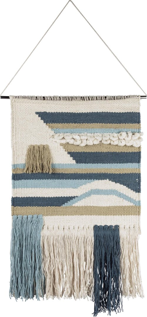 Primitives by Kathy Seaside Woven Wall Hanging, Handmade Bohemian Fringe Tassel Banner, Cotton, 14"W x 22"L