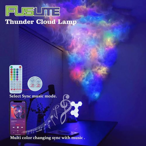 FUSLITE 3D Thundercloud LED Light - Colorful Atmosphere Night Light for Gaming Rooms | 16 Feet