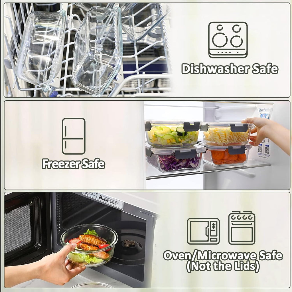 M MCIRCO Glass Food Storage Containers - 30-Piece Airtight Meal Prep Set with Snap Locking Lids | Microwave, Oven, Freezer Safe