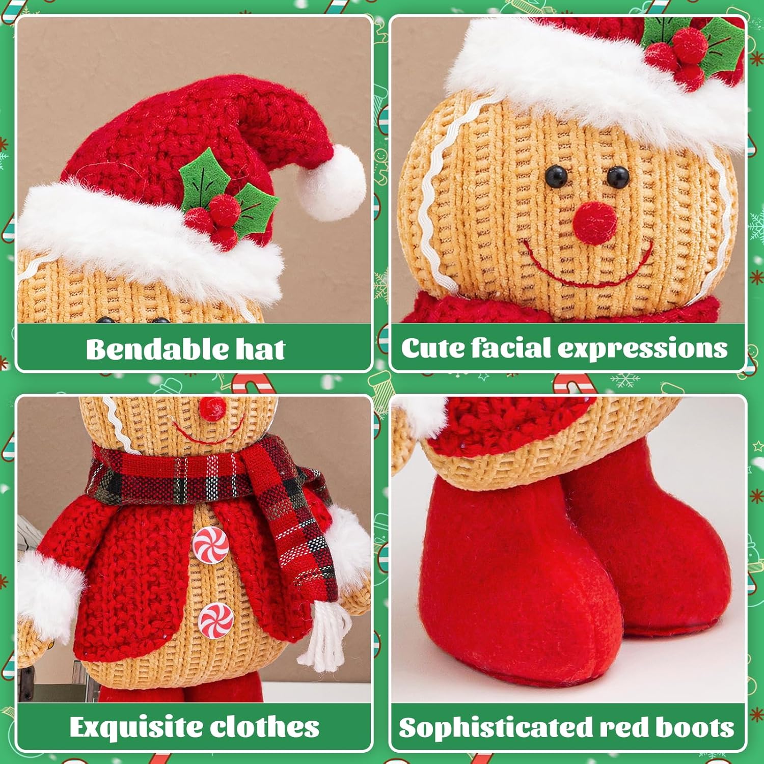 Quescu Gingerbread Christmas Decorations - 2PCS Plush Gingerbread Man Stuffed Dolls for Home Decor