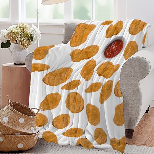Blanket Chicken Nuggets Fried Throws Gift for Kids Boys Girls Plush Lightweight Sheet Funny Food Stuffed Super Soft Flannel Blankets Men Women Bedding for Party Couch Bed-80"x60" Queen for Adult