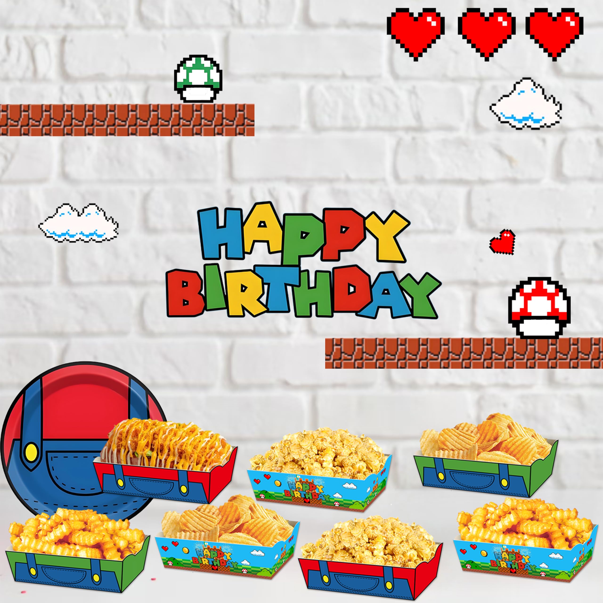 PaimainKing Super Brothers Themed Disposable Paper Food Trays, 24 Pcs
