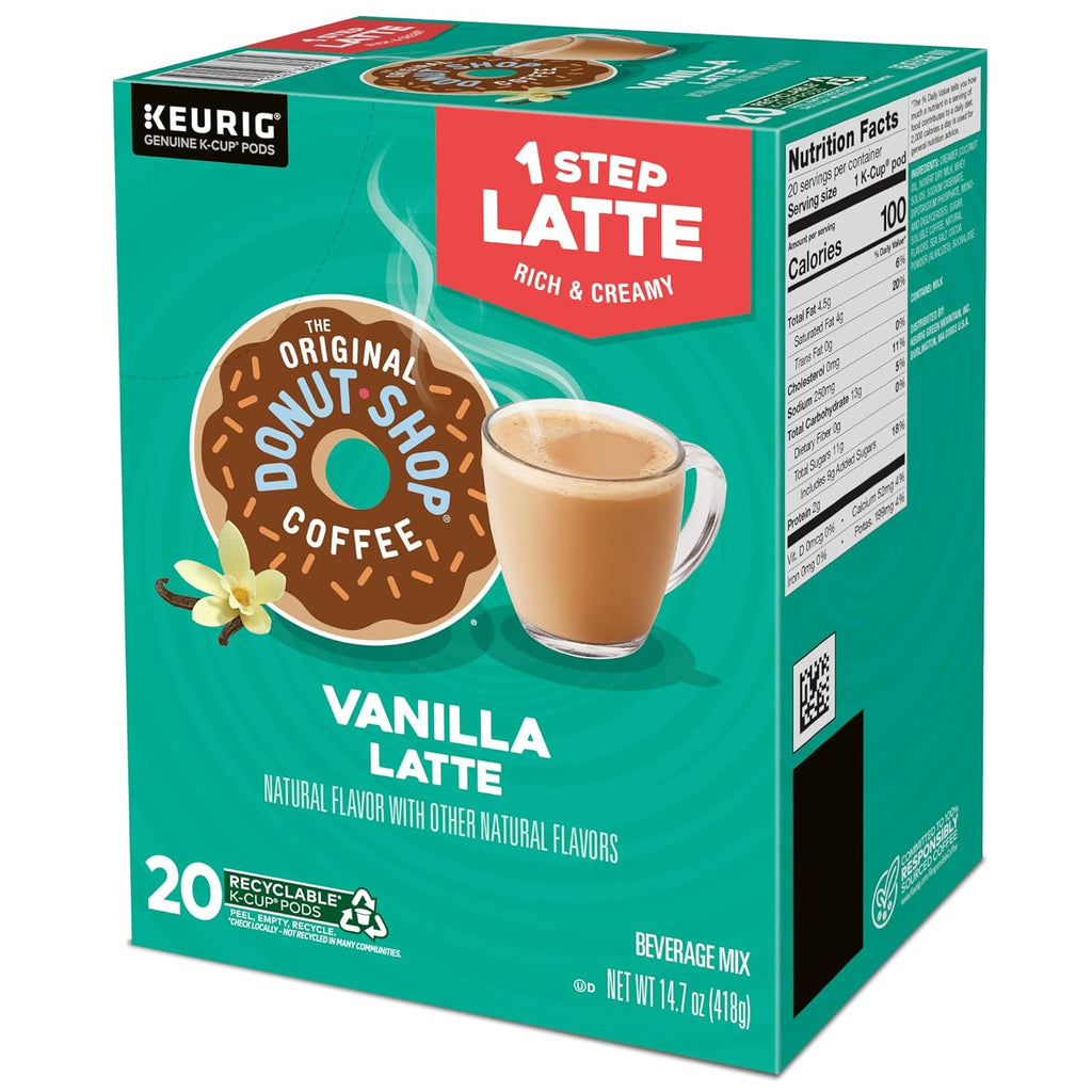 Original Donut Shop Vanilla Latte K-Cup Pods - Flavored Coffee, 20 Count, Perfect for Keurig