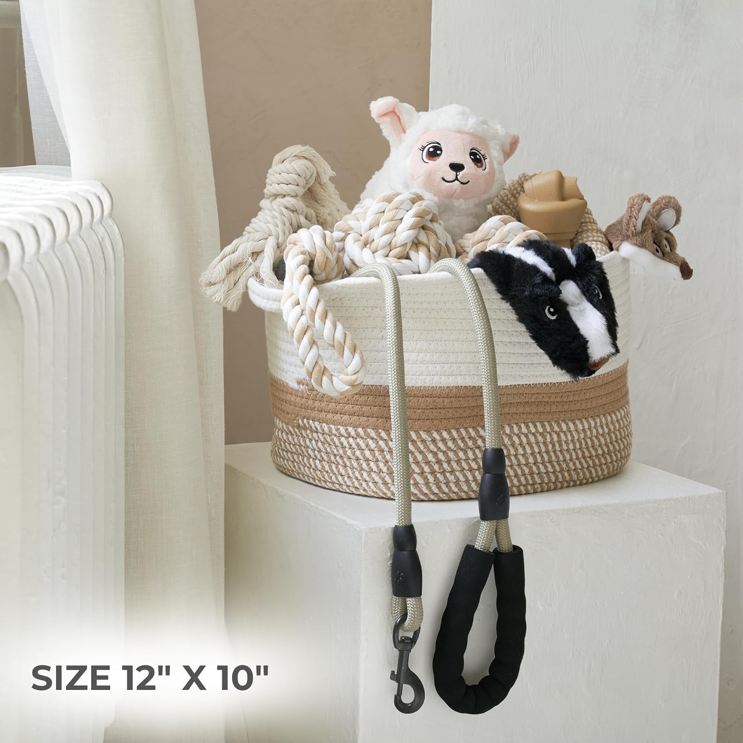Stylish Cotton Rope Storage Basket - Versatile Woven Bin for Dog Toys, Magazines & Books | Clutter-Reducing Organizer with Handles