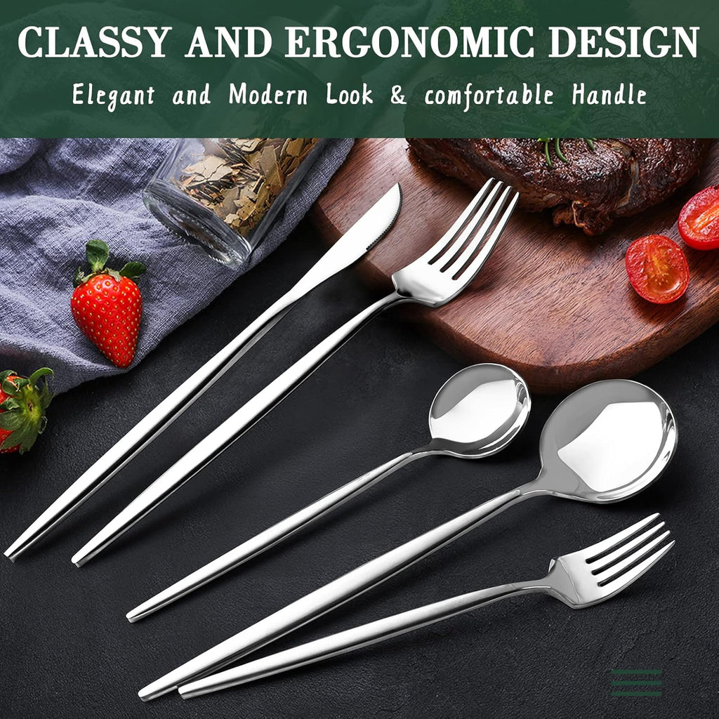 CEKEE 40-Piece Stainless Steel Silverware Set - Flatware Cutlery for 8 | Mirror Polished & Dishwasher Safe