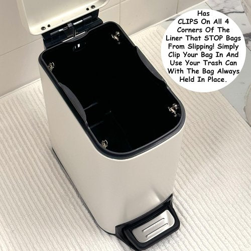 Homie Soft Close, Slim Trash Can 6 Liter / 1.6 Gallon with Anti - Bag Slip Liner and Lid, Use as Mini Garbage Basket, Slim Dust Bin, or Decor in Bathroom, Restroom, Kitchen, or Bedroom (Matte White)