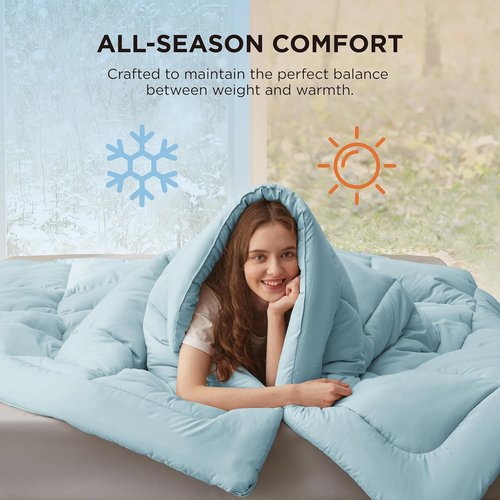 Bedsure Comforter Duvet Insert - All-Season Twin XL Quilted Bedding Blanket, GentleSoft Down Alternative, Light Spa Blue 92x68 Inches
