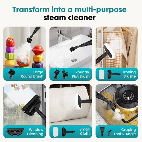 OLIXIS 10-in-1 Steam Mop, 1550W Detachable Handheld Steam Cleaner for Floor Cleaning, 16.4FT Cord, 2 Washable Pads, Multi-Purpose Floor Steamer for Hardwood, Carpet, Tile, Grout, Windows, Black Grey