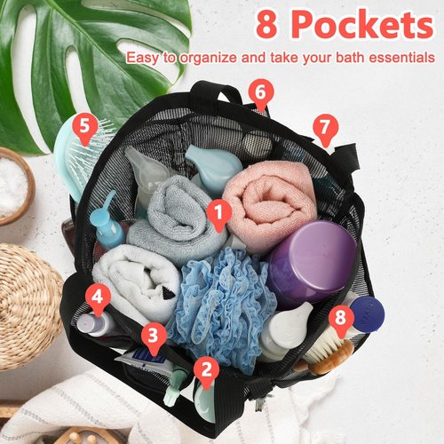 Fammart Mesh Shower Caddy - Portable 8-Pocket Tote Bag for College Dorms, Toiletries & Gym Essentials