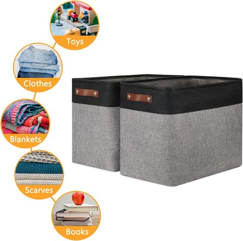 DULLEMELO Extra Large Storage Baskets - Fabric Organizing Bins for Toys & Books | Black & Grey, 2-Pack