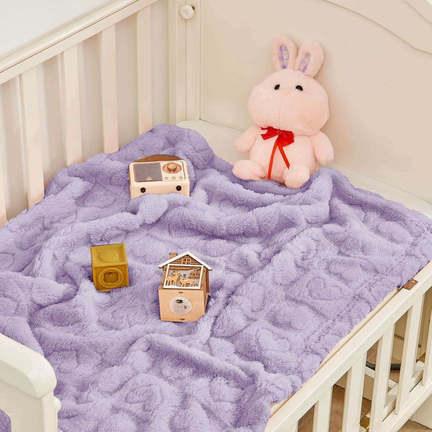 Yurhap Fleece Baby Blanket - Ultra Soft Heart Checkered Design for Infants | 30”x40” Purple Cozy Crib Stroller Blanket