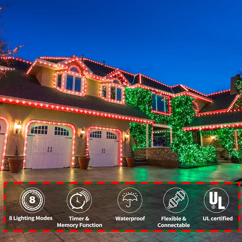 Skiennix 100ft LED Rope Lights - Waterproof & Flexible Tube Lights with 8 Modes | Red Outdoor Decor