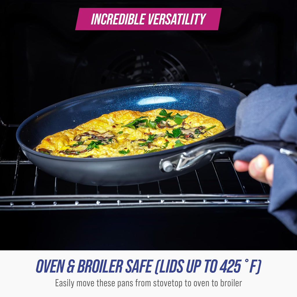 Blue Diamond Cookware - 11" Hard Anodized Ceramic Nonstick Frying Pan with Lid | PFAS-Free, Dishwasher & Oven Safe, Grey