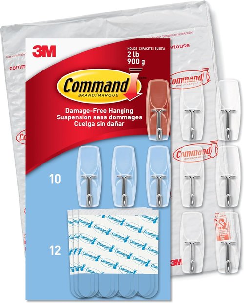 Command Medium Clear Wire Toggle Hooks - Damage-Free Hanging Solution | 10 Hooks & 12 Adhesive Strips, Holds Up to 2 lb