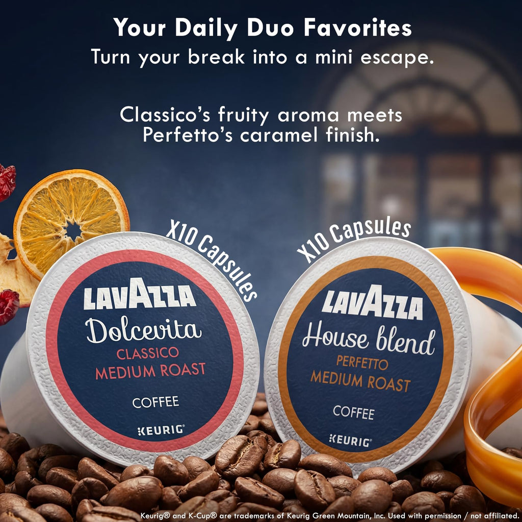 Lavazza K-Cup Coffee Pods Variety Bundle for Keurig Brewers – Light & Medium Roast, Single-Serve K-Cup Coffee Pods, 40 Count Assorted Flavors (20 Dolcevita Classico & 20 House Blend Perfetto)
