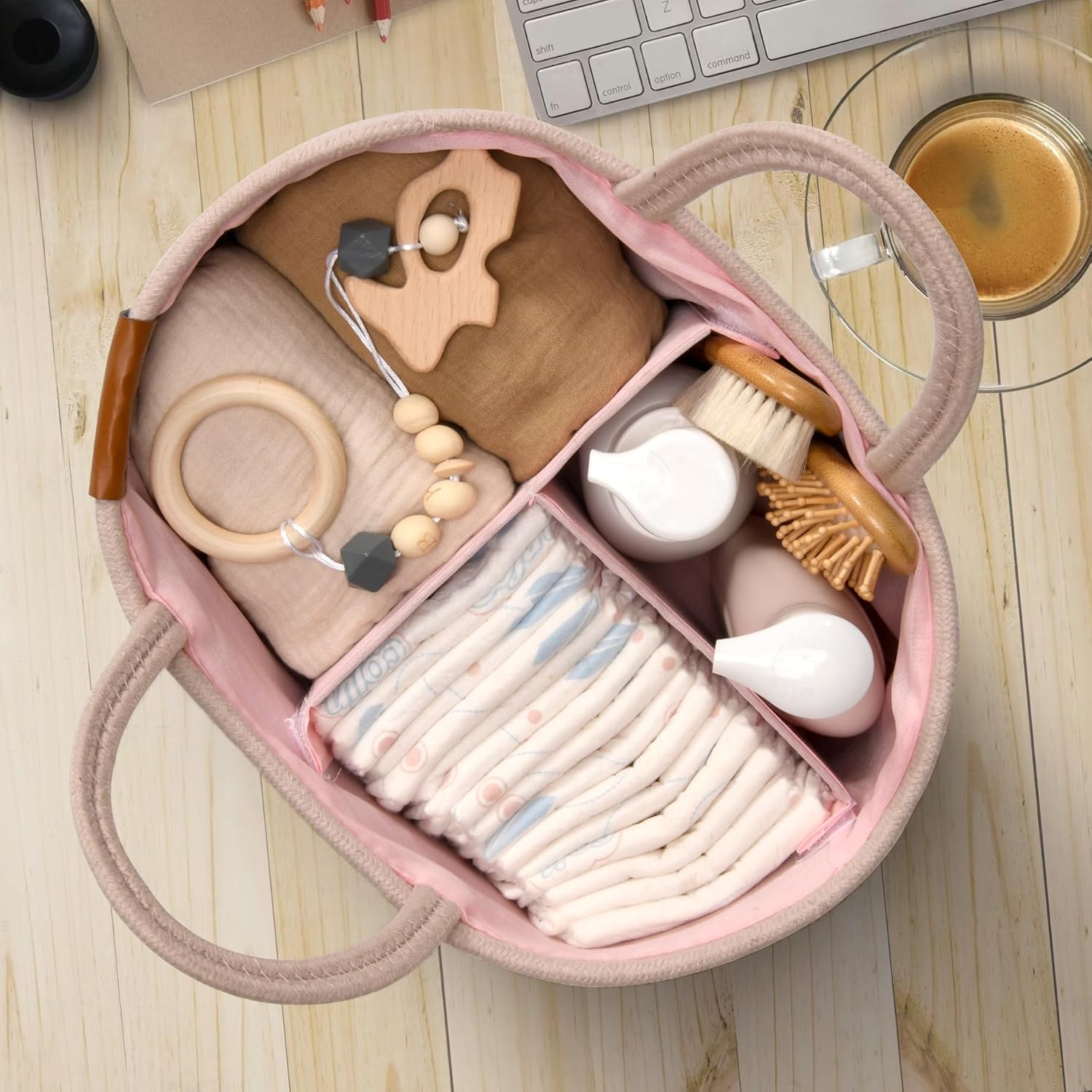 PeraBella XL Baby Changing Basket - Portable Dresser Topper with Waterproof Pad & Diaper Caddy