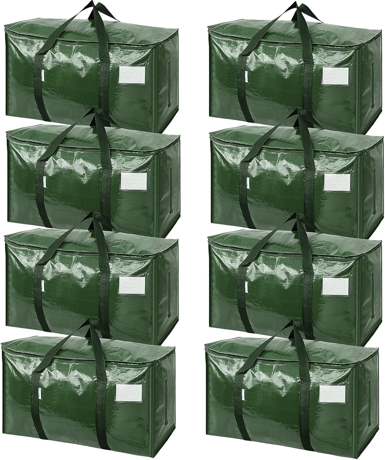 TICONN Extra Large Heavy-Duty Moving Bags - Durable Storage with Zippers & Handles | 8 Pack, Olive