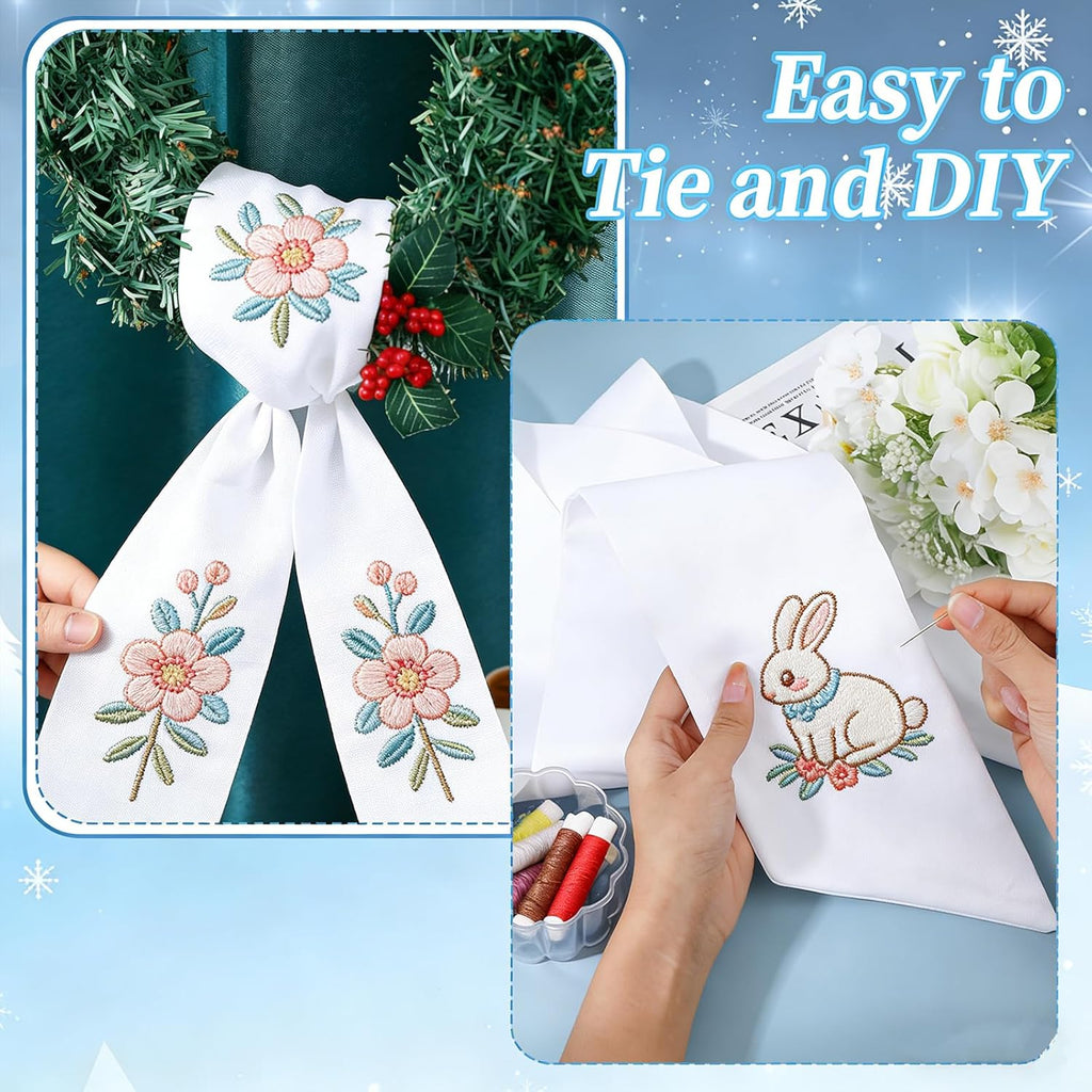 Regine Switzerland White Wreath Sash - 4 Pcs 4.5'' x 56'' Blank for Holiday Outdoor Decor