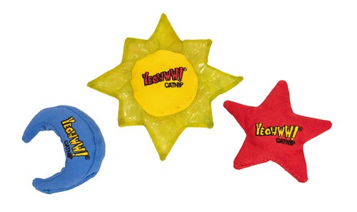 YEOWWW Catnip Cat Toy for Indoor and Outdoor Cats -Premium Quality Strong Catnip Toys for Cats (1x Crinkle Catnip Toy Sun 1 x Moon 1x Star)