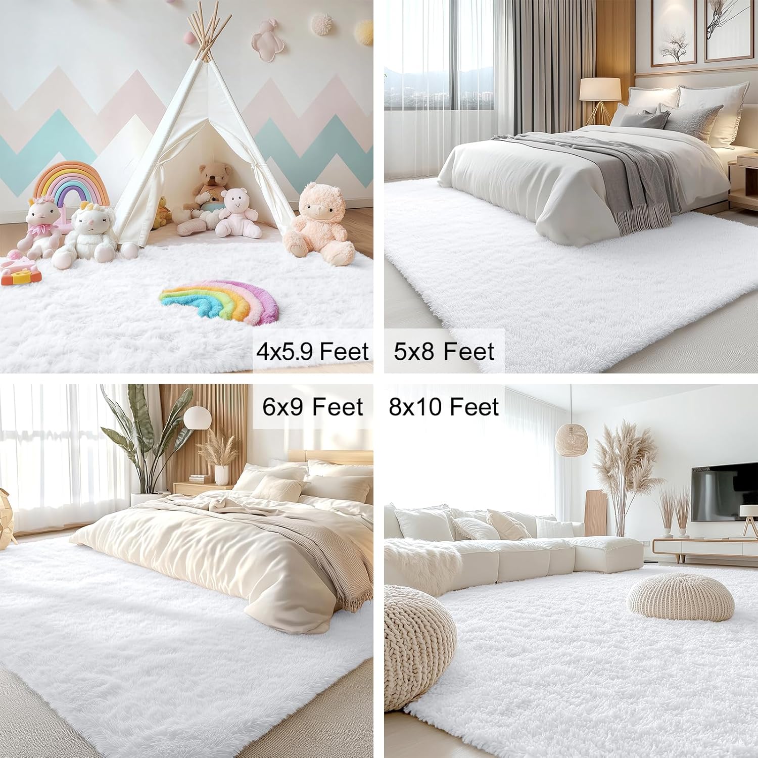 OLANLY Large Area Rug - Soft Fluffy Shaggy Carpet for Living Room & Bedroom | 6x9 ft, White