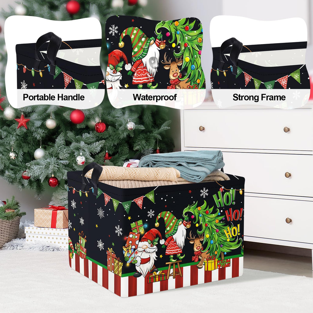Clastyle Large Christmas Tree Gift Baby Basket Empty Snowman Snowflake Gnome Kid Toy Book Xmas Storage Collapsible Clothes Organizer Nursery Bin,Black,40*30*30 cm