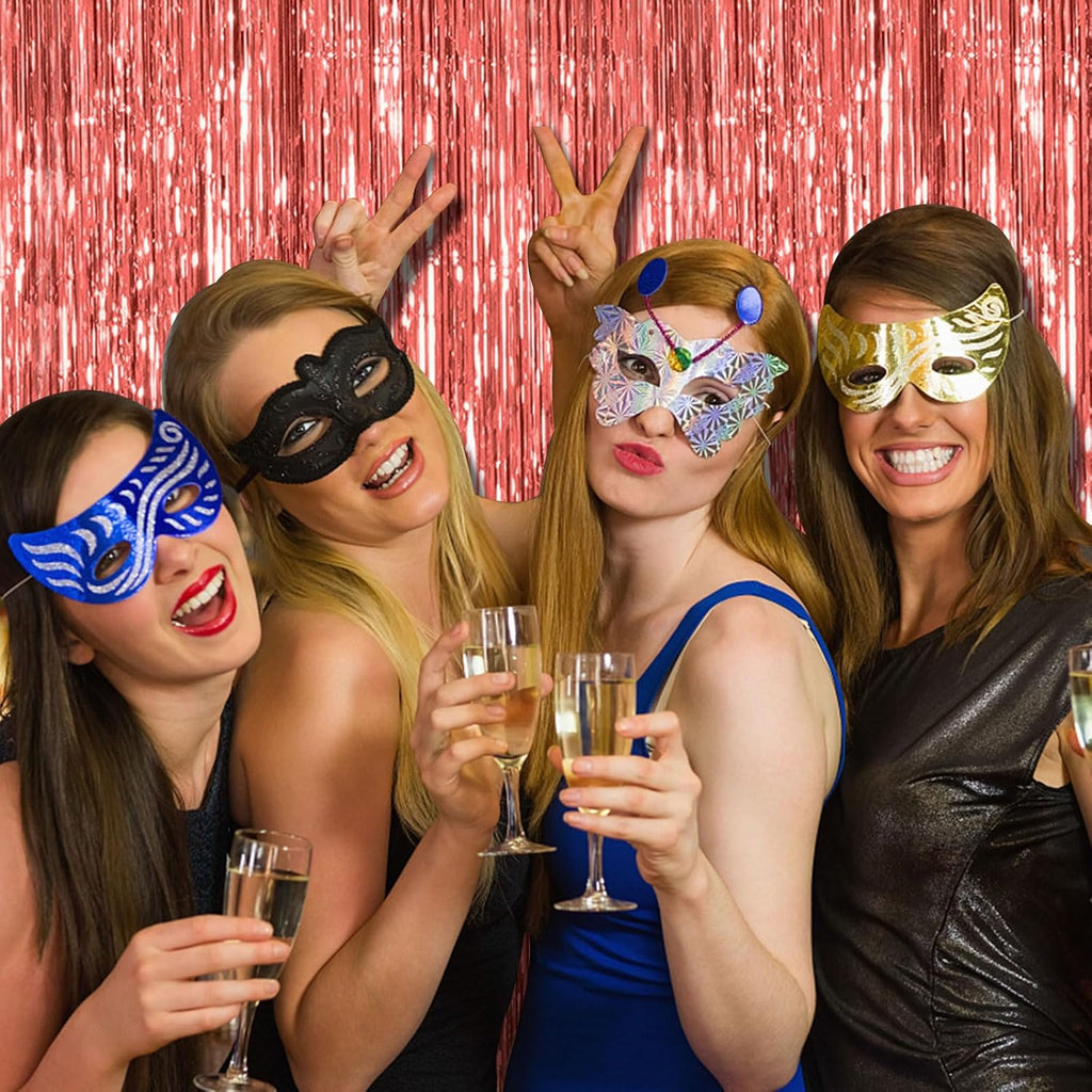 Regine Switzerland Rose Gold Fringe Curtain Backdrop - 5 Pack Metallic Tinsel Streamers for Parties
