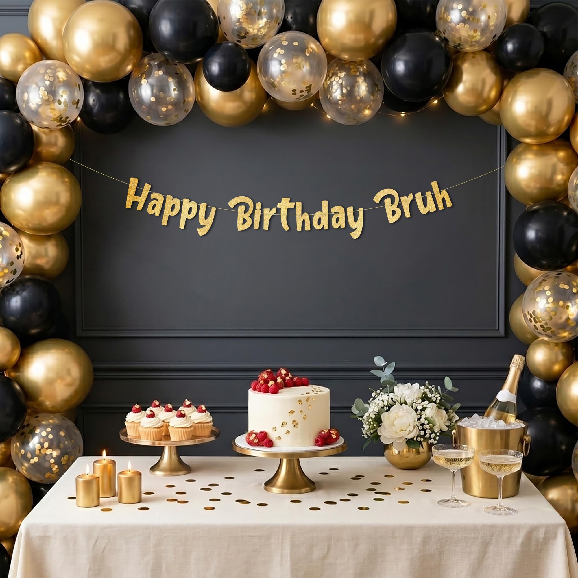 Pre-Strung Happy Birthday Bruh Gold Glitter Banner - Funny Birthday Decorations for Teen Boys and Girls - Party Supplies and Gifts