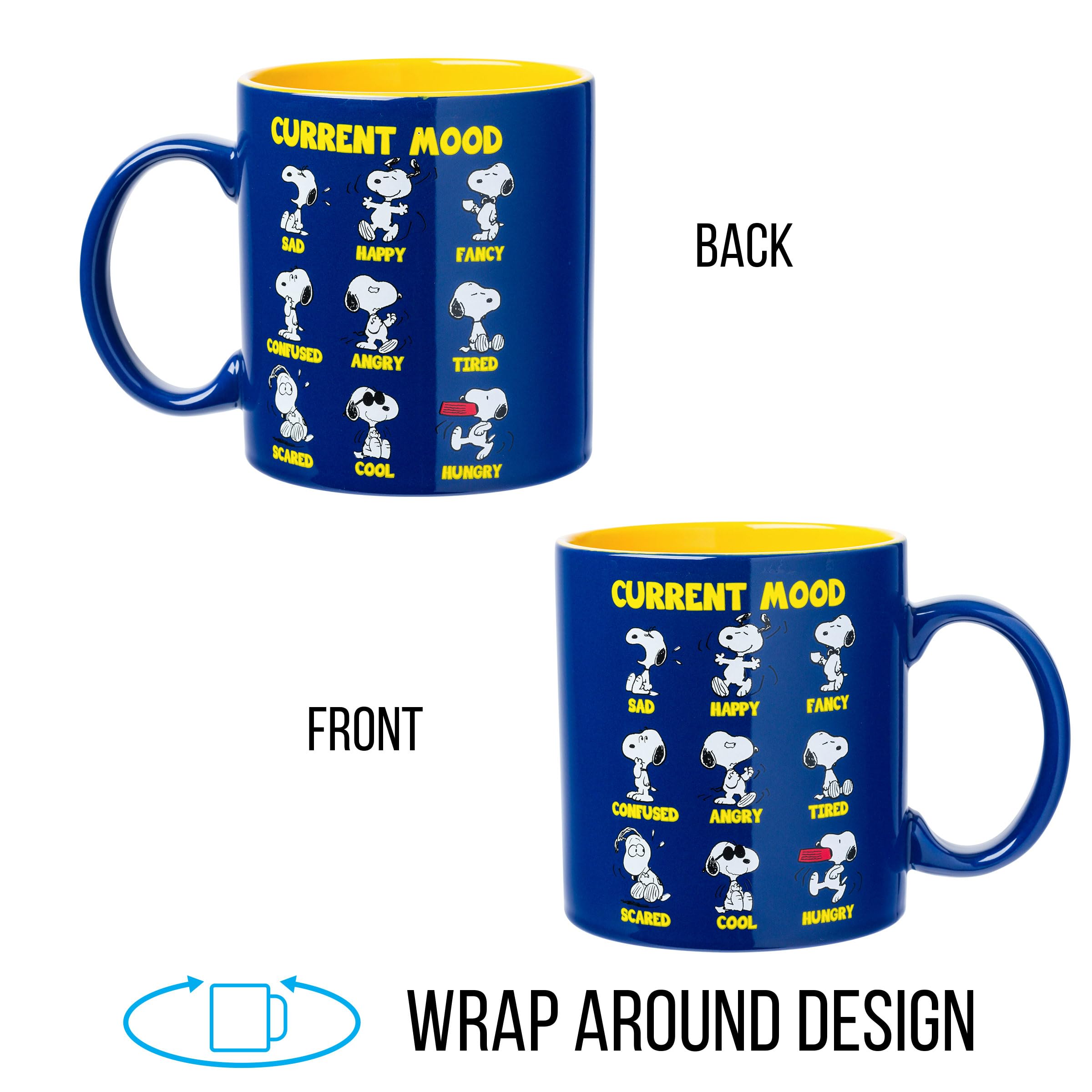 Silver Buffalo Peanuts Featuring Snoopy's Current Mood Various Emotions. Ceramic Mug, 20 Ounces