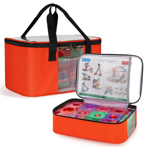 Rexmica 2pcs Storage Organizer Bag for Magnetic Building Tiles, Magnetic Block Tiles Travel Case with Visible Top, Toy Storage Bag for Construction Building Toy, Interlocking Blocks