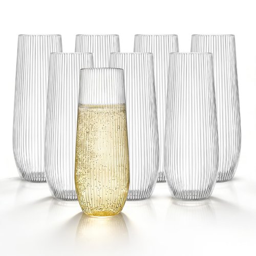 HOMIP 36pcs Clear Plastic Champagne Flutes - 9oz Disposable Champagne Flutes Stemless Toasting Glasses, Ribbed Ripple Design (BPA-Free) for Weddings, Bars & Events - Disposable Party Cups