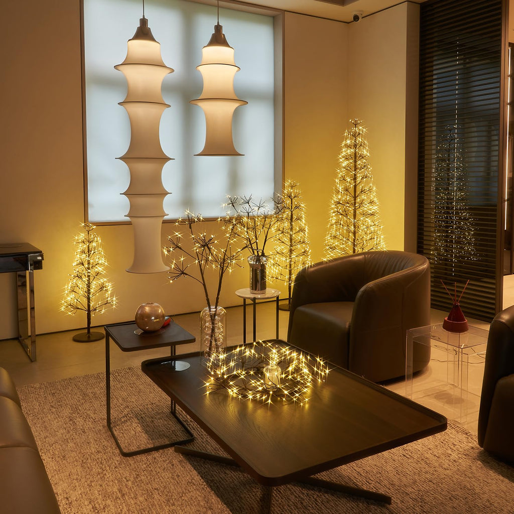Hairui Lighted Brown Starburst Tree with 368L Warm White Fairy Lights 4FT, Twig Tree with Lights for Indoor Outdoor Home Christmas Winter Holidays Party Decoration