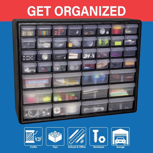 Akro-Mils 44-Drawer Storage Cabinet - Versatile Organizer for Garage, Crafts & Makeup | 20" W x 6" D x 16" H - Black