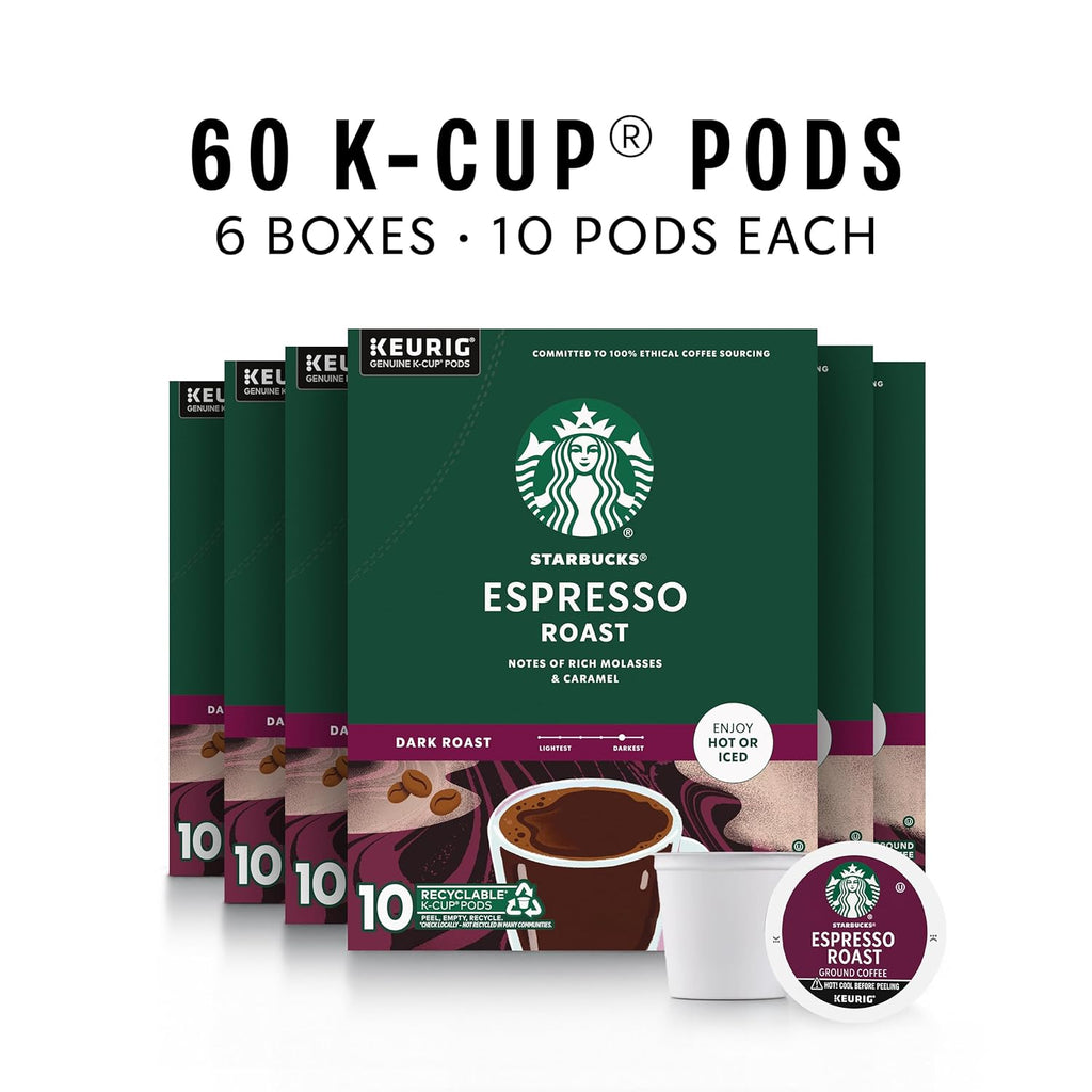 Starbucks K-Cup Coffee Pods - Dark Roast Espresso for Keurig | 100% Arabica | 120 Pods Total