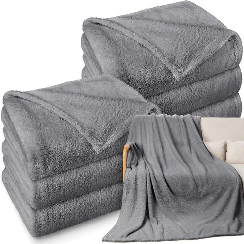Tinideya 6 Pack Sherpa Fleece Throw Blankets Bulk 50"x 60" Soft Plush Wedding Throw Blankets for Couch Sofa Spa Sleepover Party Favor Supplies Travel Guest Room Home Decor (Gray)