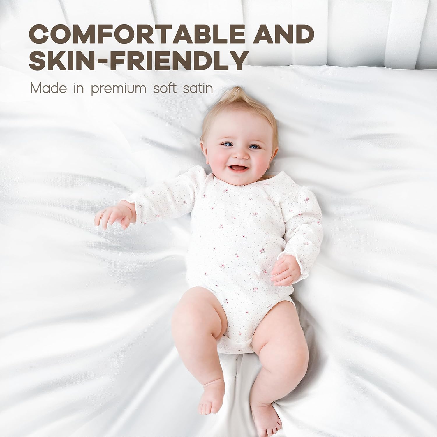 Pro Goleem Satin Crib Sheet Set - Oeko-TEX Certified Silky Soft Fitted Mattress Covers 28x52 | Breathable & Gentle on Baby's Skin (White & Gray)