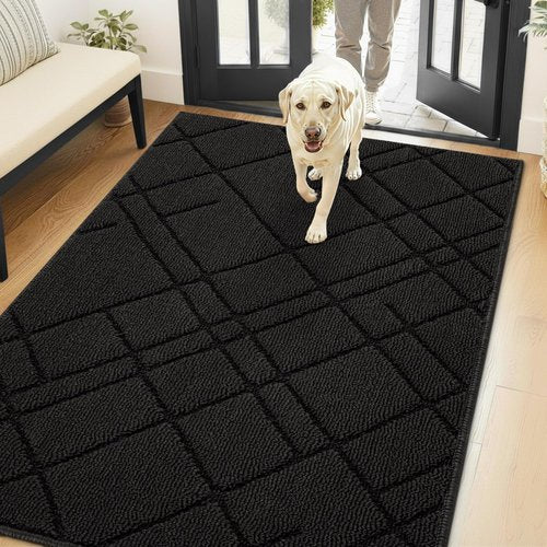 Hicorfe Indoor Doormat - Non-Slip Absorbent Welcome Mat | 48"x32" Black Rubber Backing for Dirt-Trapping