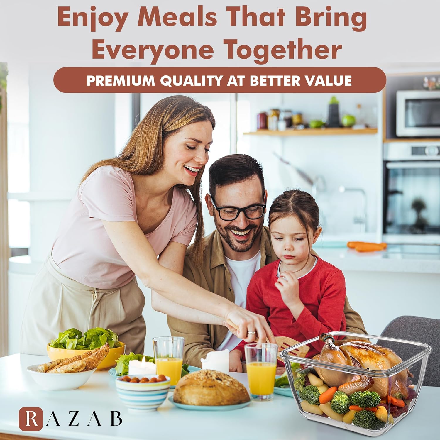 Razab Large Glass Food Storage Containers - 17 Cups, 132 Oz, Leakproof & BPA-Free | Ideal for Meal Prep