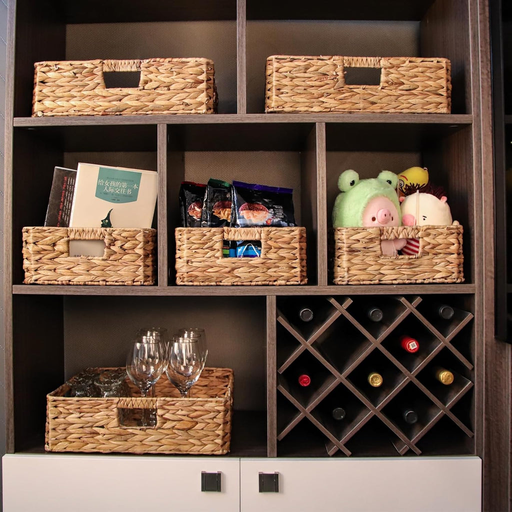 Water Hyacinth Storage Baskets by Rectangular | Woven Drawer Baskets with Handles - 15.2” L x 12” W x 4.7” H