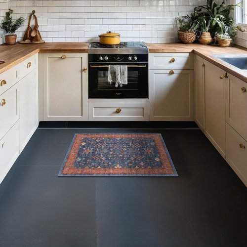 Hazo Haus Washable 2x4 Entry Rug - Non-Slip Rubber Backed Indoor Mat for Kitchen & Bathroom | Navy Blue Boho Décor
