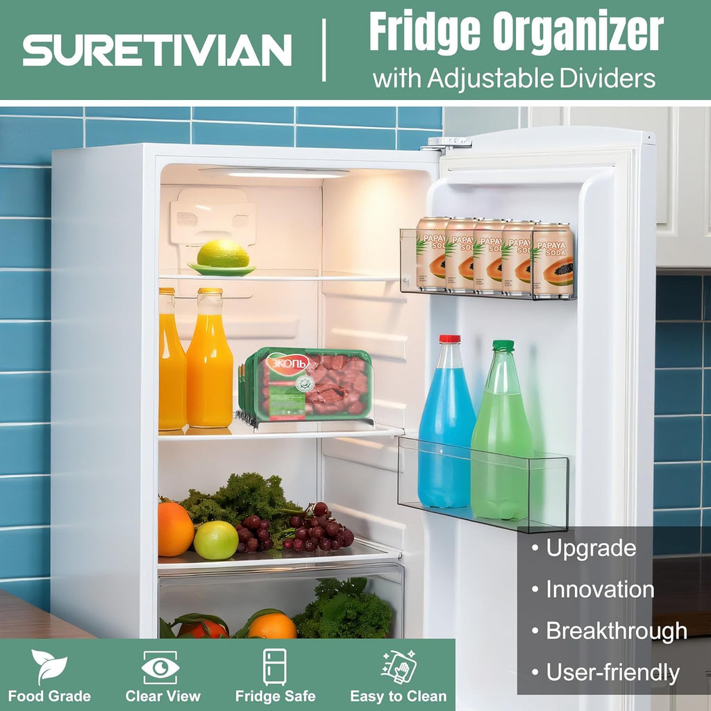 SURETIVIAN Freezer Organizer - 12” Adjustable Fridge Rack with Removable Dividers & Handles | Black