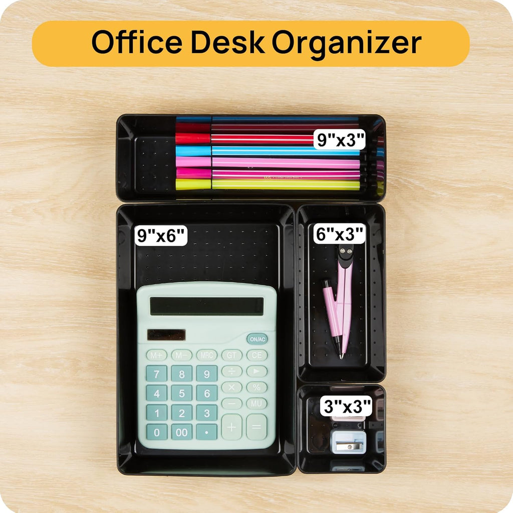 Vtopmart 25 PCS Desk Drawer Organizer Set - Versatile Plastic Storage Bins for Office & Bathroom - Black